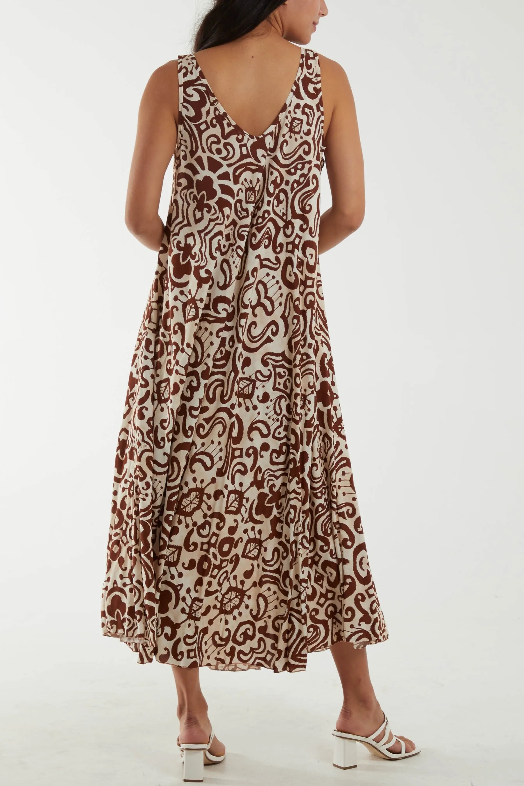 Sleeveless Abstract Print Maxi Dress