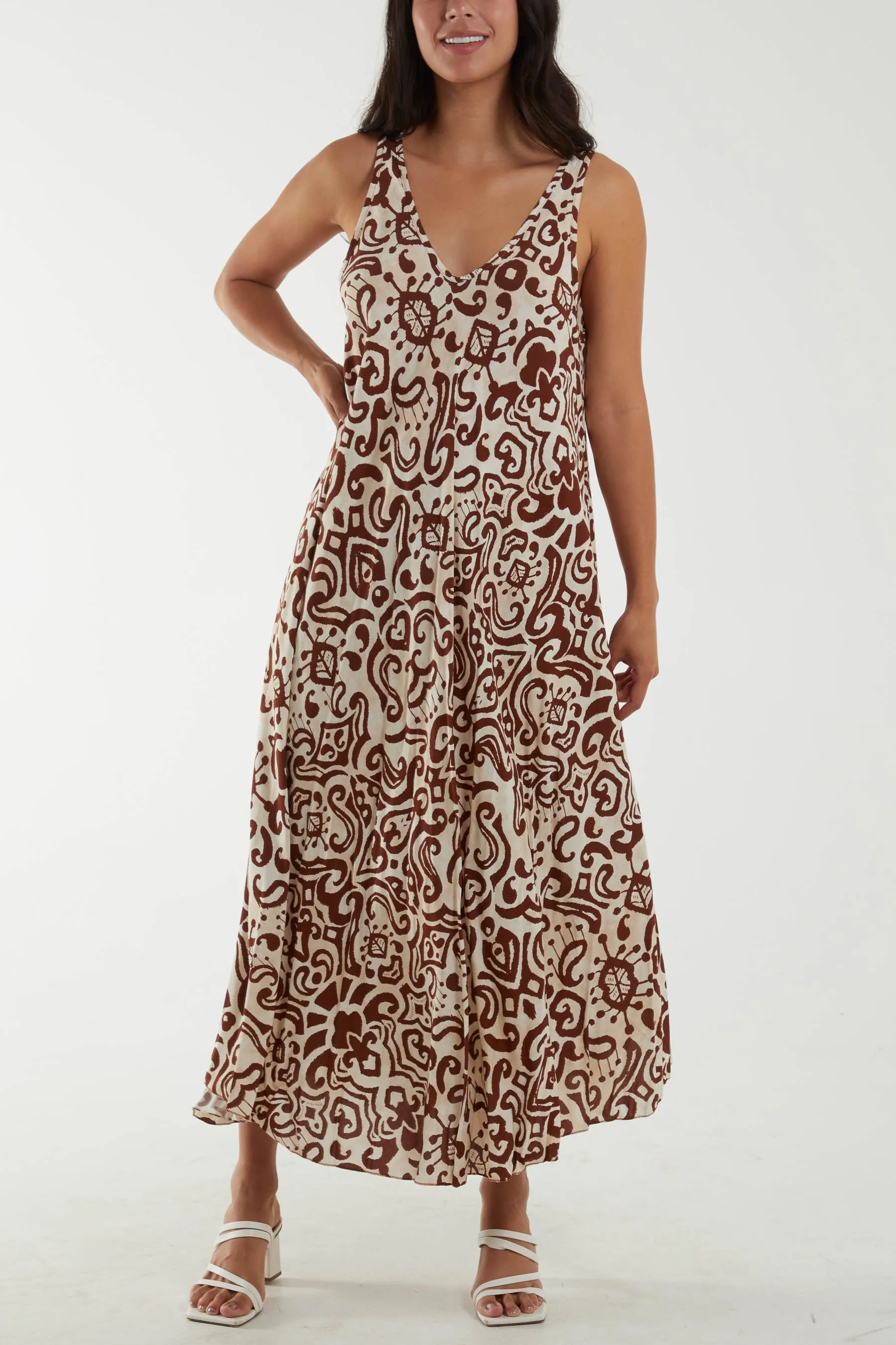 Sleeveless Abstract Print Maxi Dress