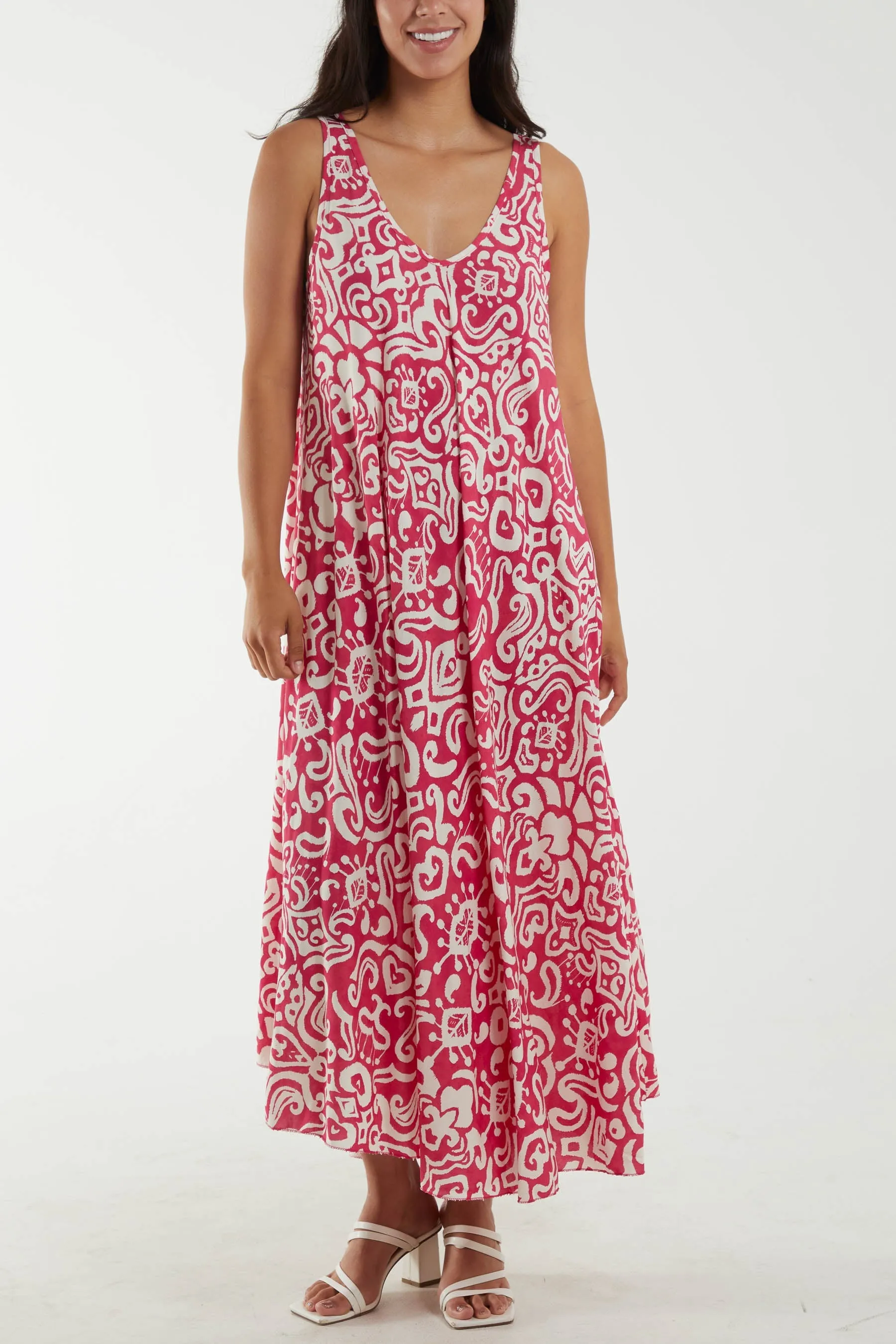 Sleeveless Abstract Print Maxi Dress