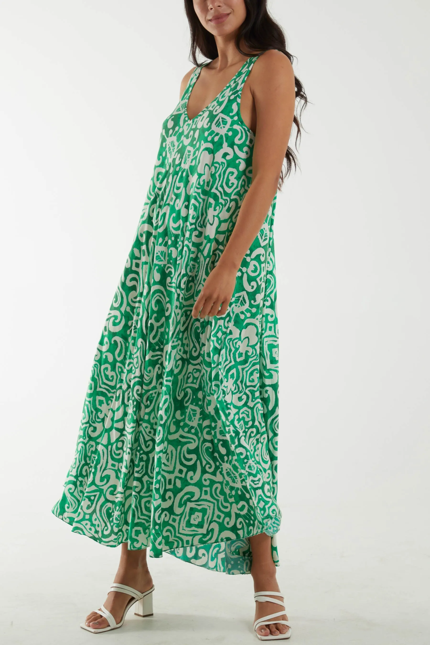 Sleeveless Abstract Print Maxi Dress
