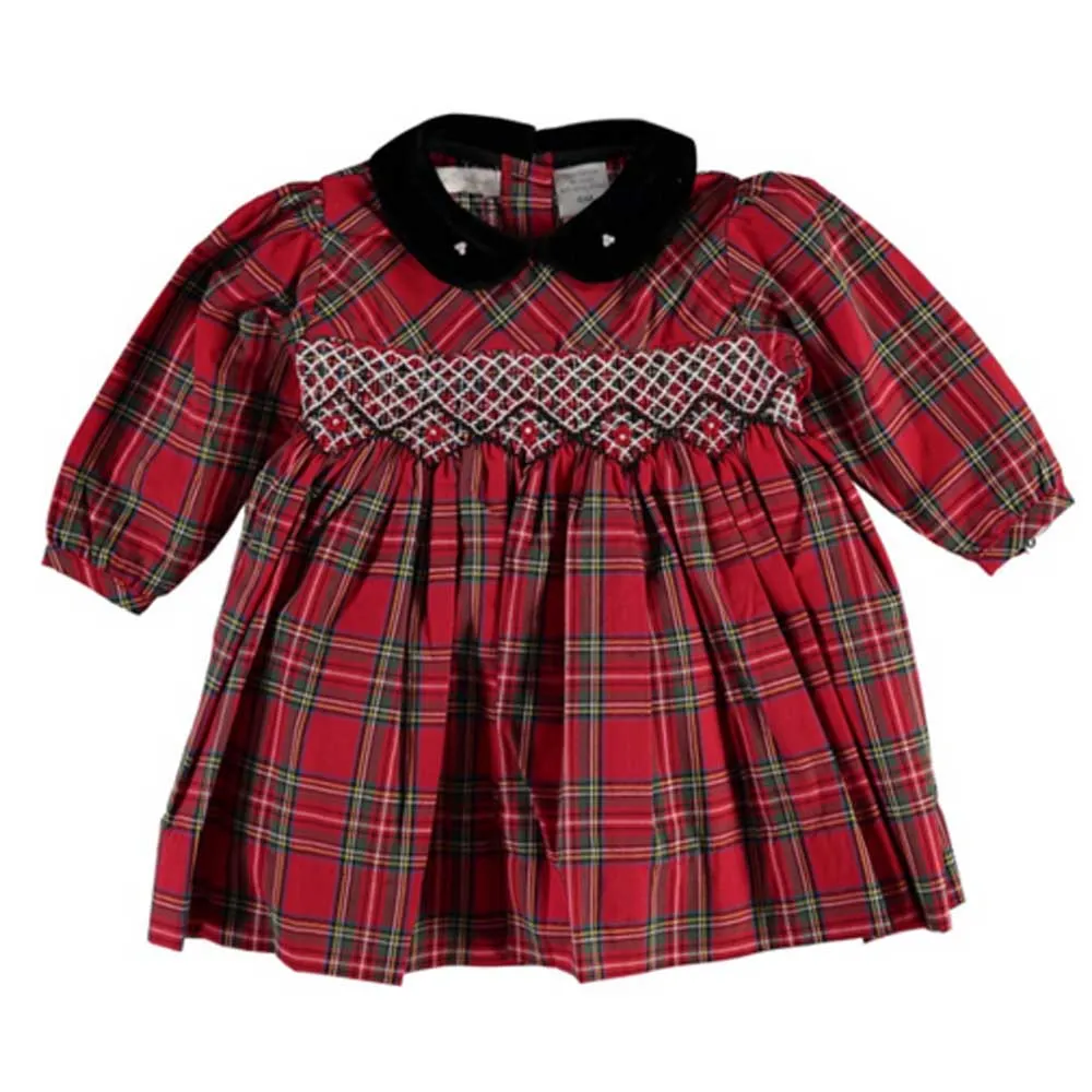 Smocked Long Sleeve Plaid Dress