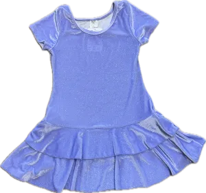 SOCIAL BUTTERFLY- Glitter Velvet Lavender Short Sleeve Ruffle Dress