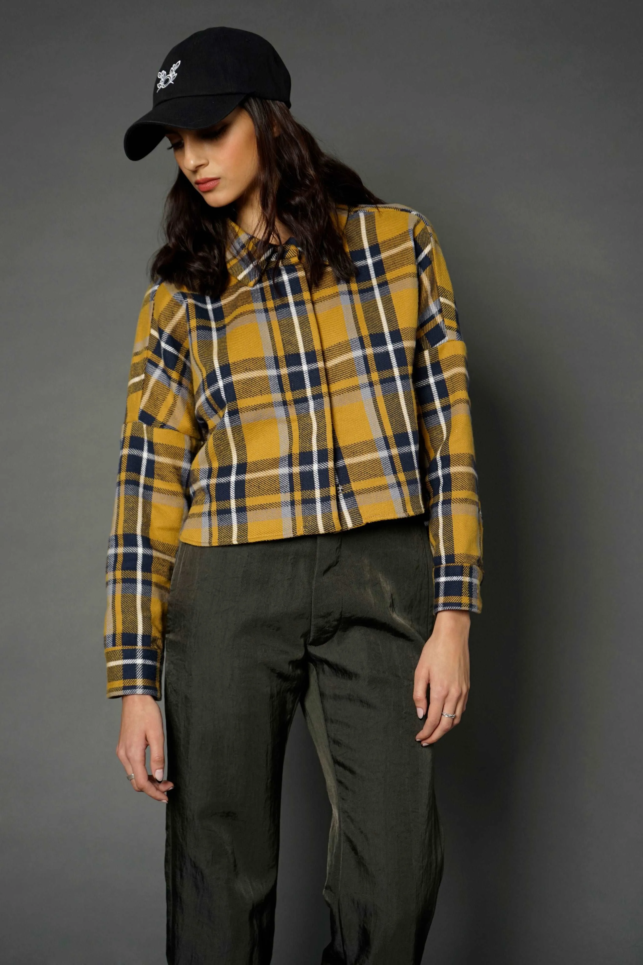 Soledad Mustard Plaid Cropped Shirt