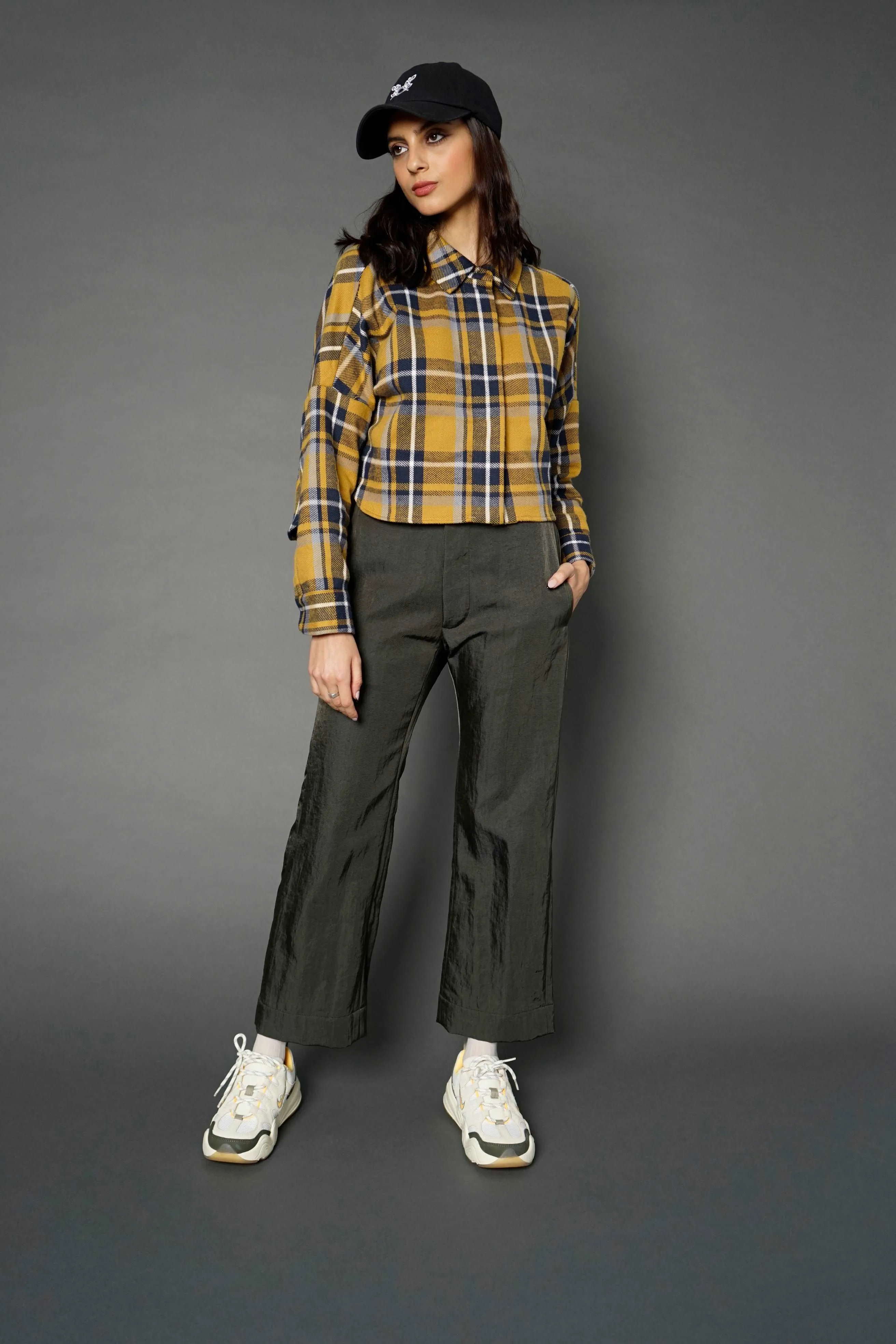 Soledad Mustard Plaid Cropped Shirt