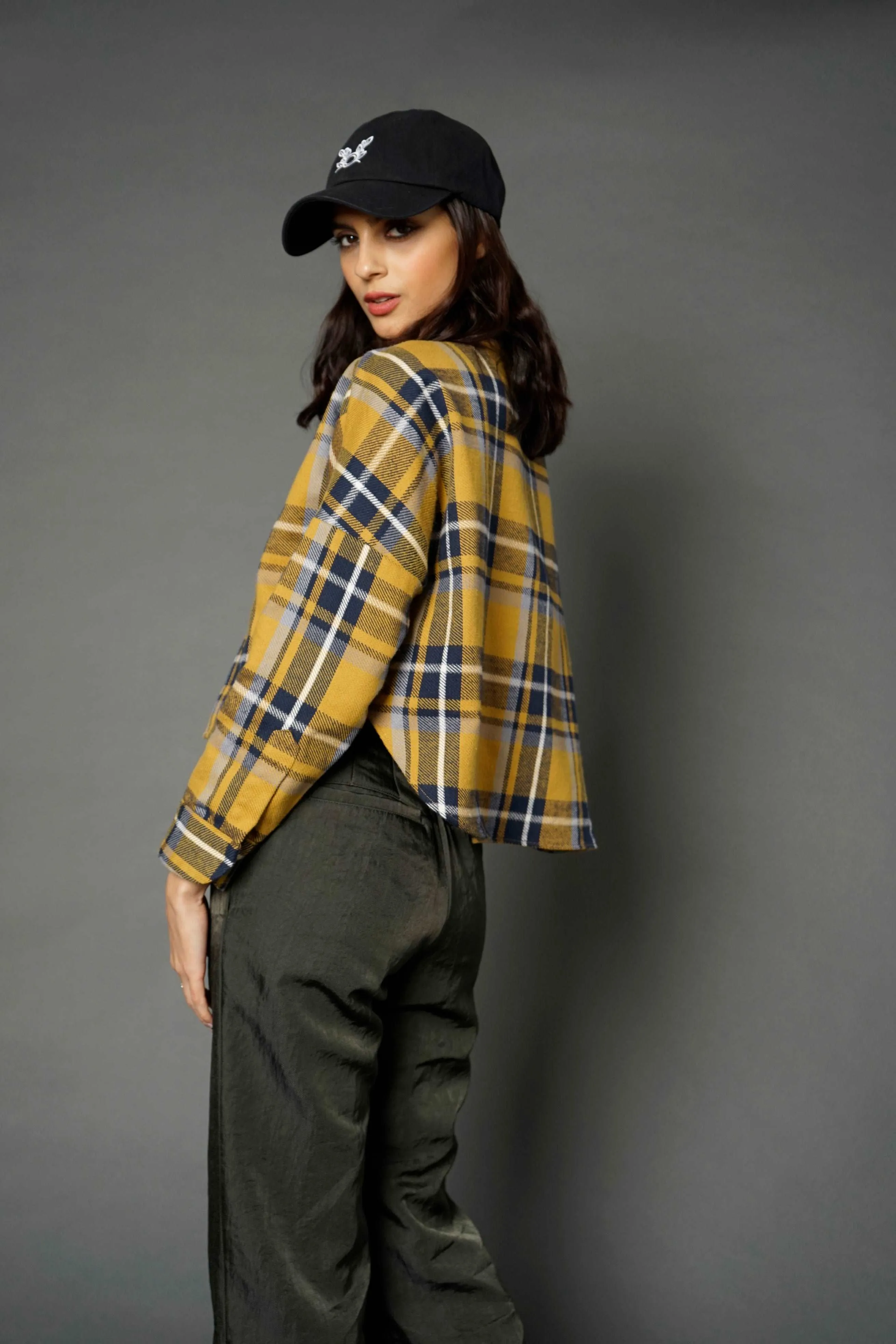 Soledad Mustard Plaid Cropped Shirt
