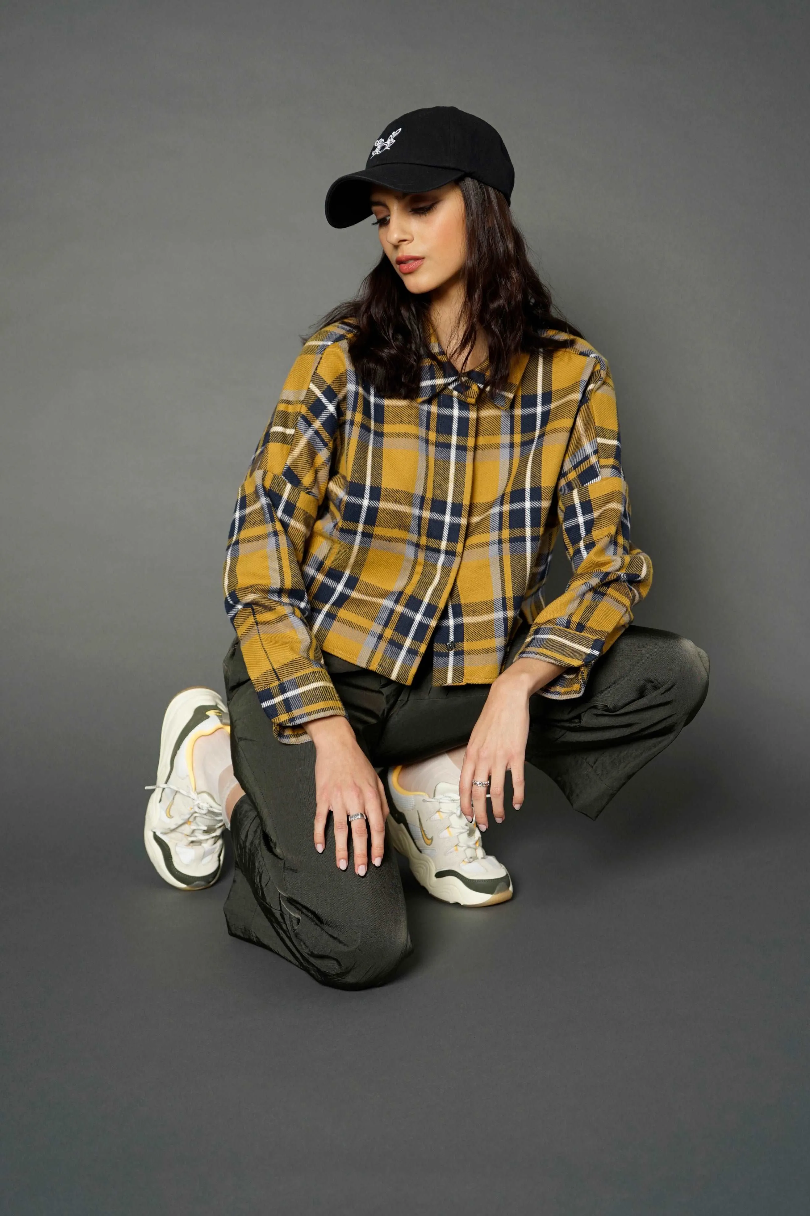 Soledad Mustard Plaid Cropped Shirt