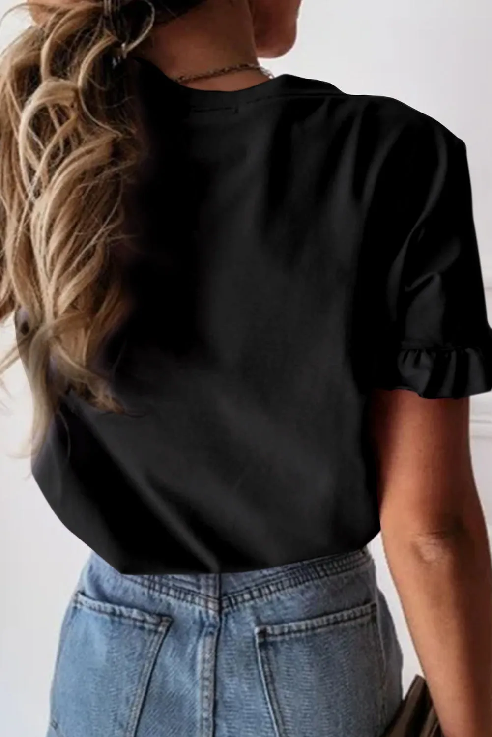 Solid Ruffled Short Sleeve T-Shirt