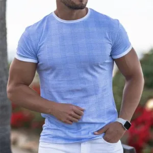 Solid Trim Plaid Printing Slim Shirt
