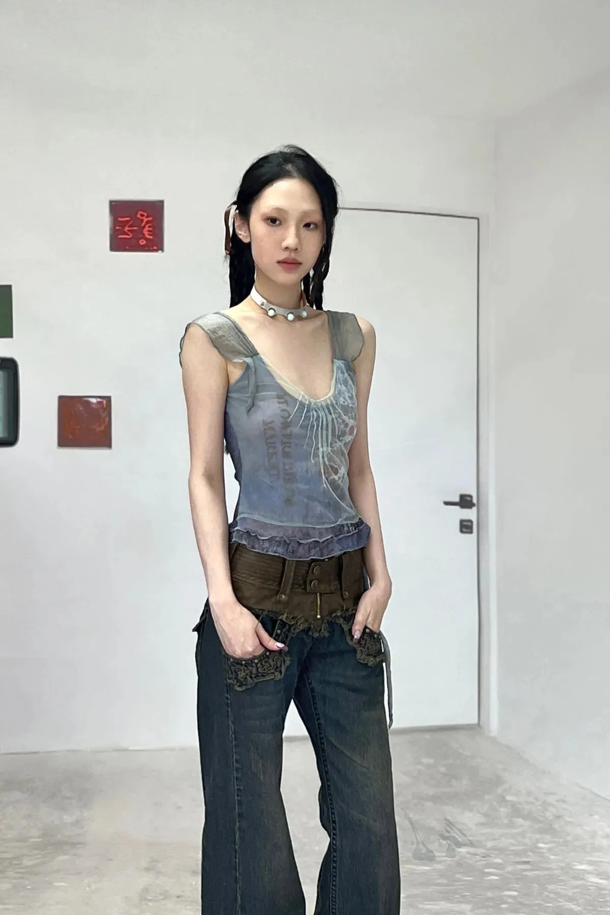 Splicing Printed Mesh Suspender Top