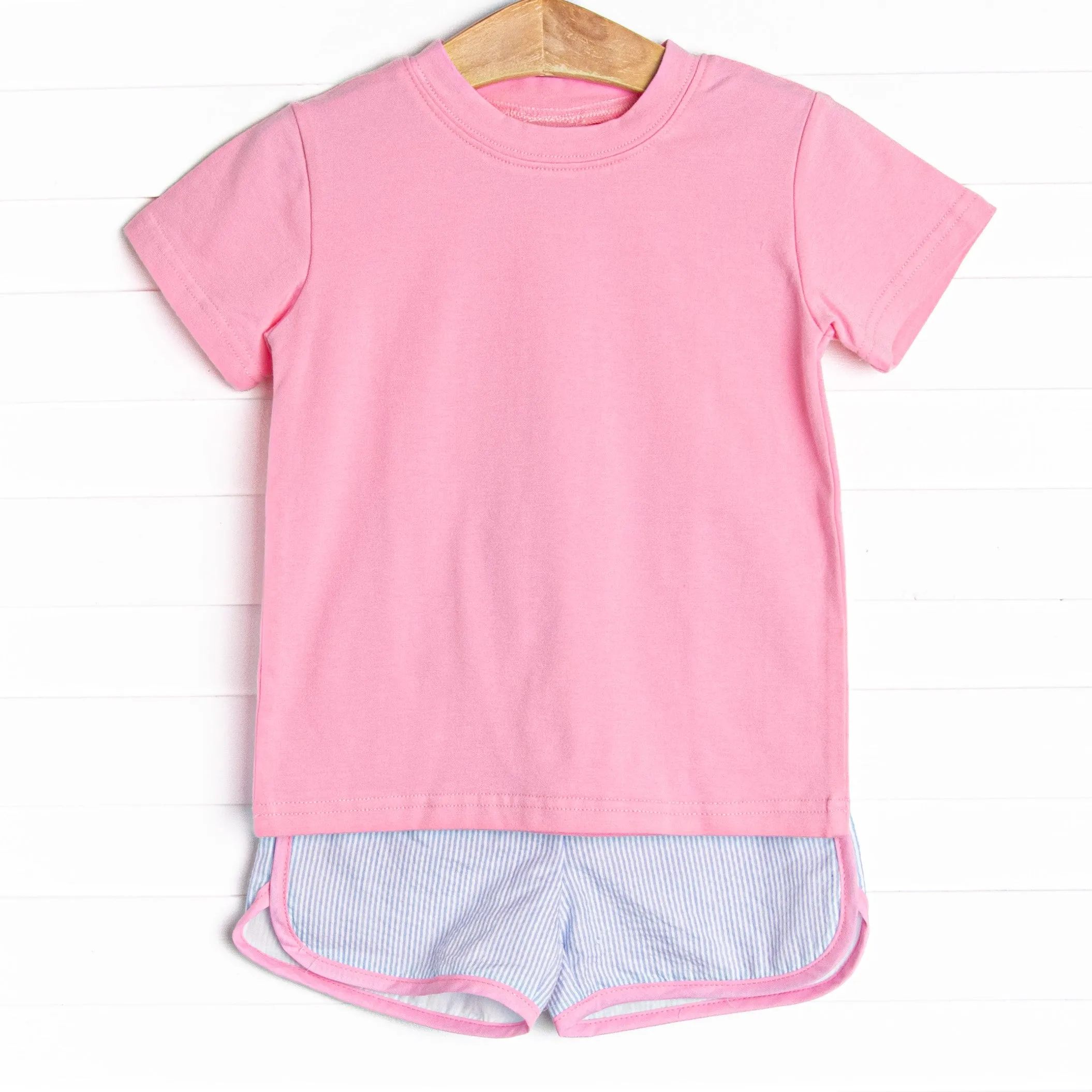 Sporting Time Seersucker Short Set, Pink