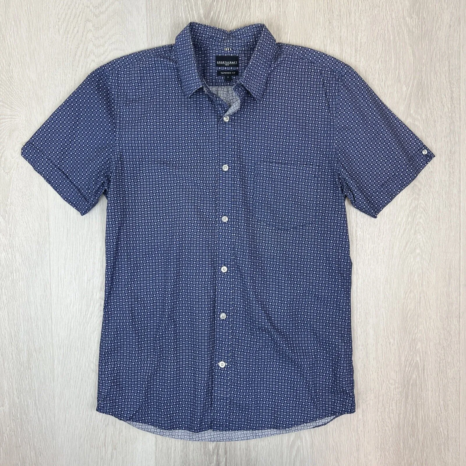 Sportscraft Mens Short Sleeve Tarppered Fit Button Up Shirt Size Small