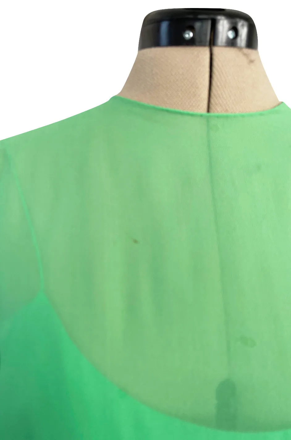 Spring 1981 Bill Blass Pastel Green Silk Chiffon Dress w Elaborate Vertically Set Ruffled Skirt