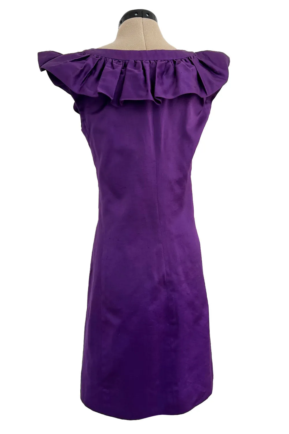 Spring 1992 Yves Saint Laurent Ad Campaign Purple Dress w Green & Red Enamel Heart Buttons
