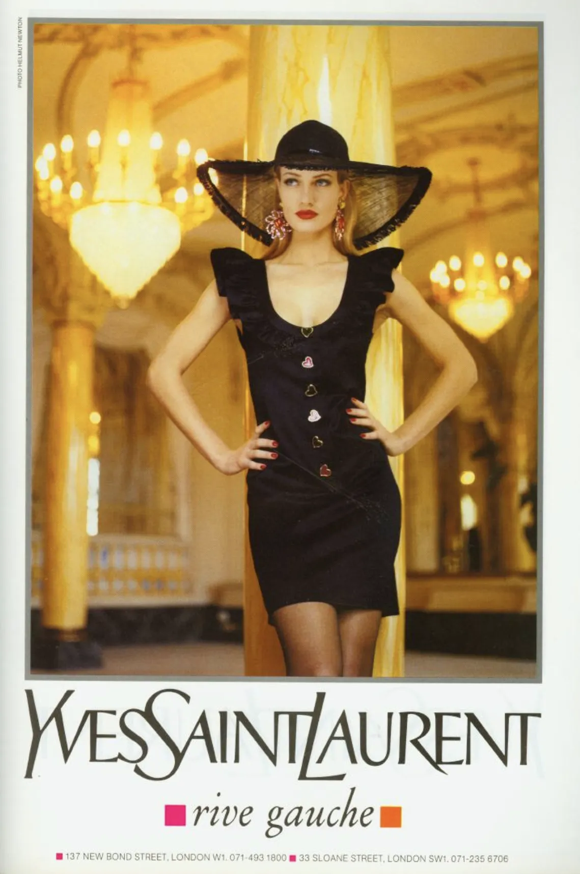Spring 1992 Yves Saint Laurent Ad Campaign Purple Dress w Green & Red Enamel Heart Buttons