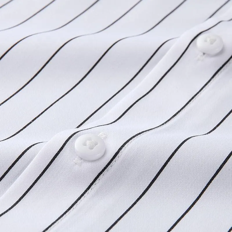 Spring and Autumn Long-sleeved Shirts Gray Striped Shirts Men's Business Casual Plus Size Shirts Men's Slim Fit Non-iron Shirts
