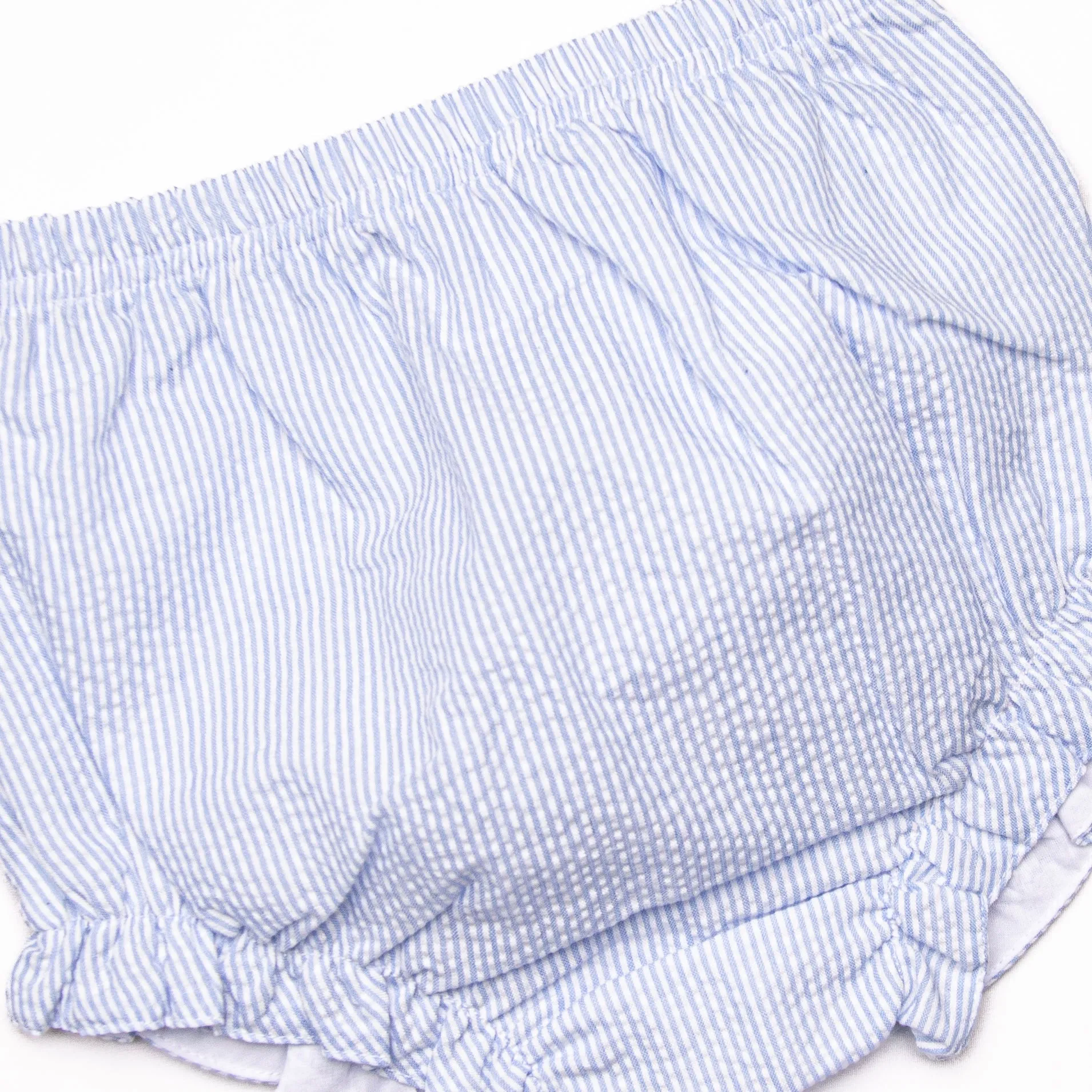 Spring Seersucker Ruffle Diaper Set, Blue