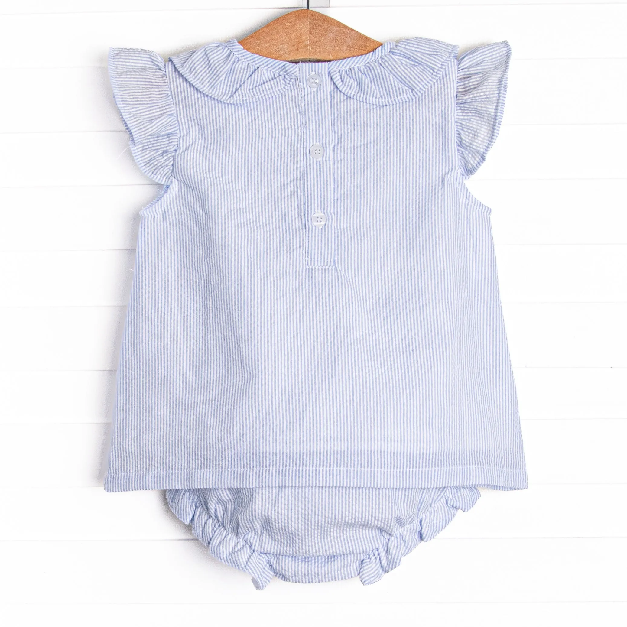 Spring Seersucker Ruffle Diaper Set, Blue