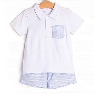 Spring Seersucker Short Set, Blue