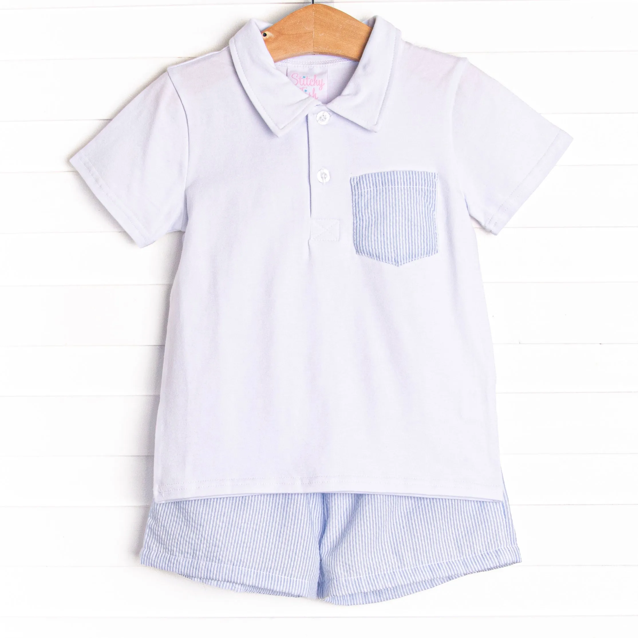 Spring Seersucker Short Set, Blue