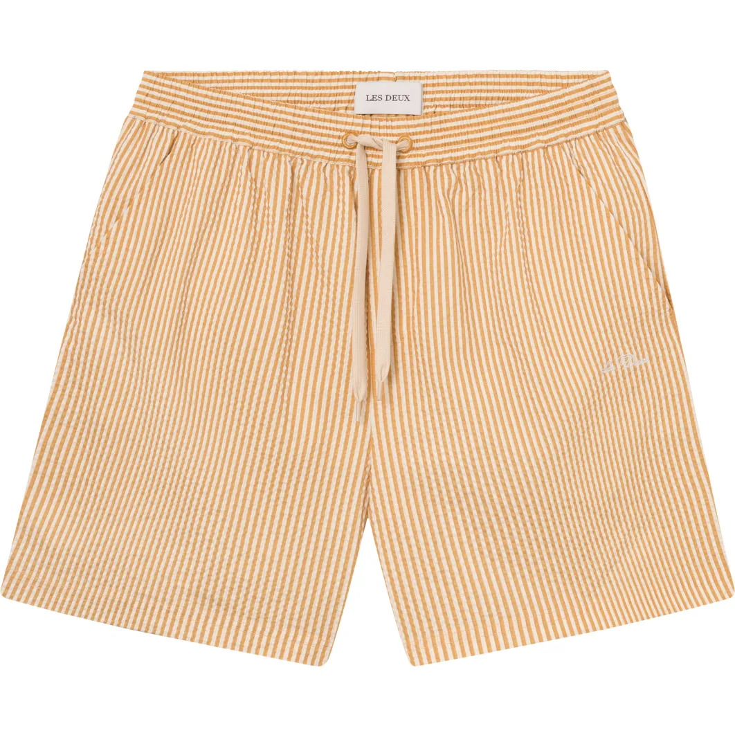 Stan Stripe Seersucker Swim Shorts, Mustard Yellow/Light Ivory
