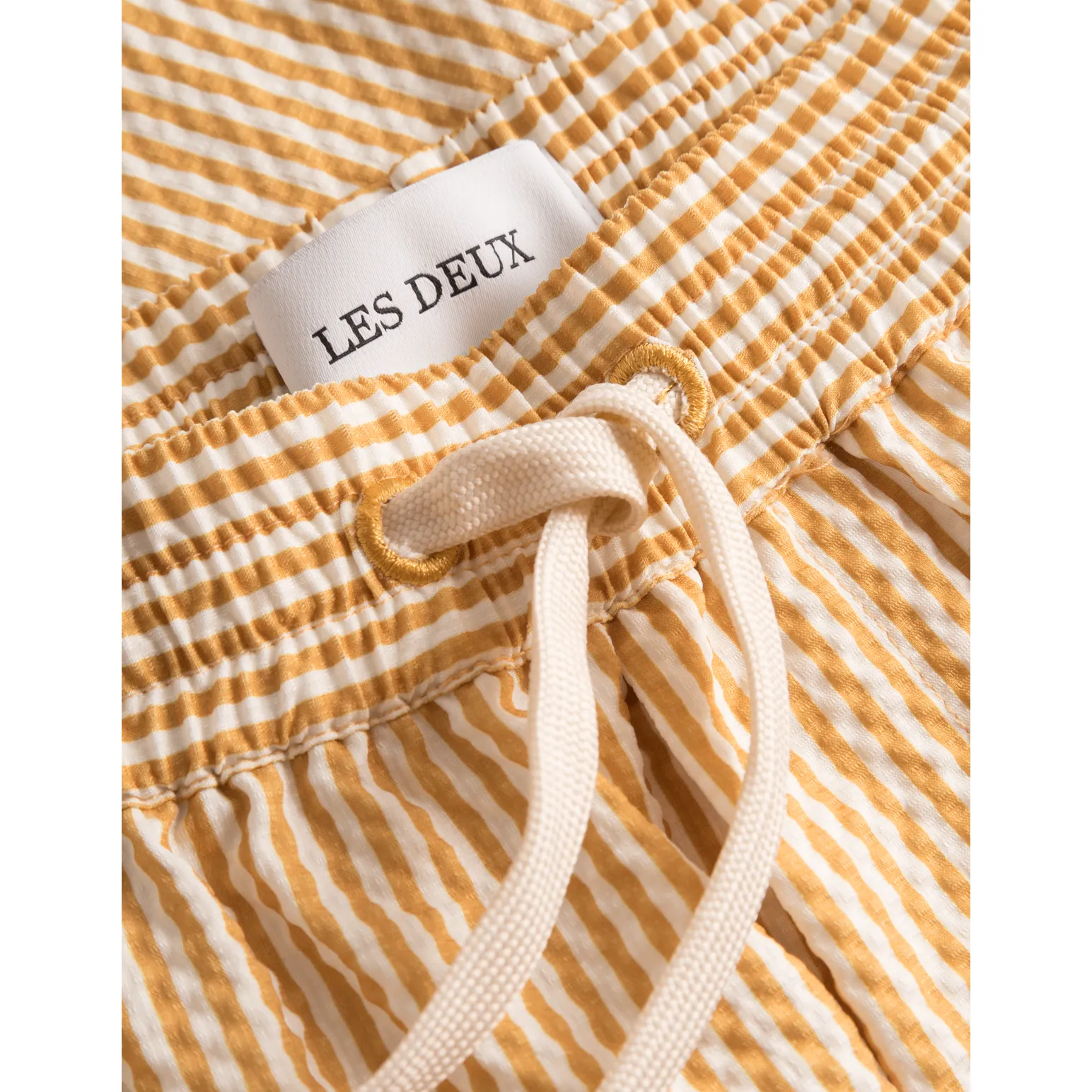 Stan Stripe Seersucker Swim Shorts, Mustard Yellow/Light Ivory