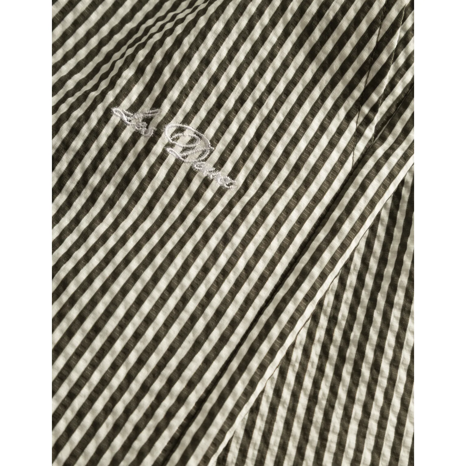 Stan Stripe Seersucker Swim Shorts, Olive Night/Light Ivory