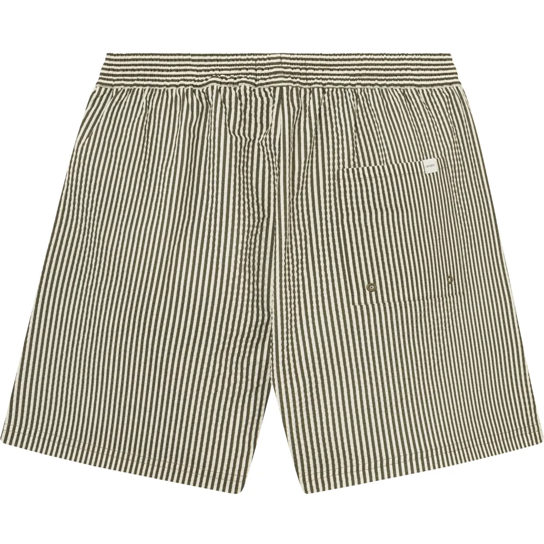Stan Stripe Seersucker Swim Shorts, Olive Night/Light Ivory