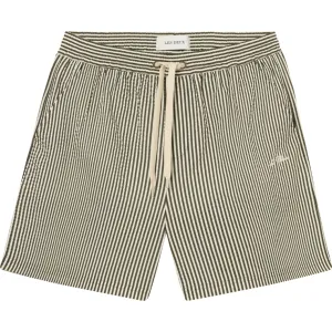 Stan Stripe Seersucker Swim Shorts, Olive Night/Light Ivory