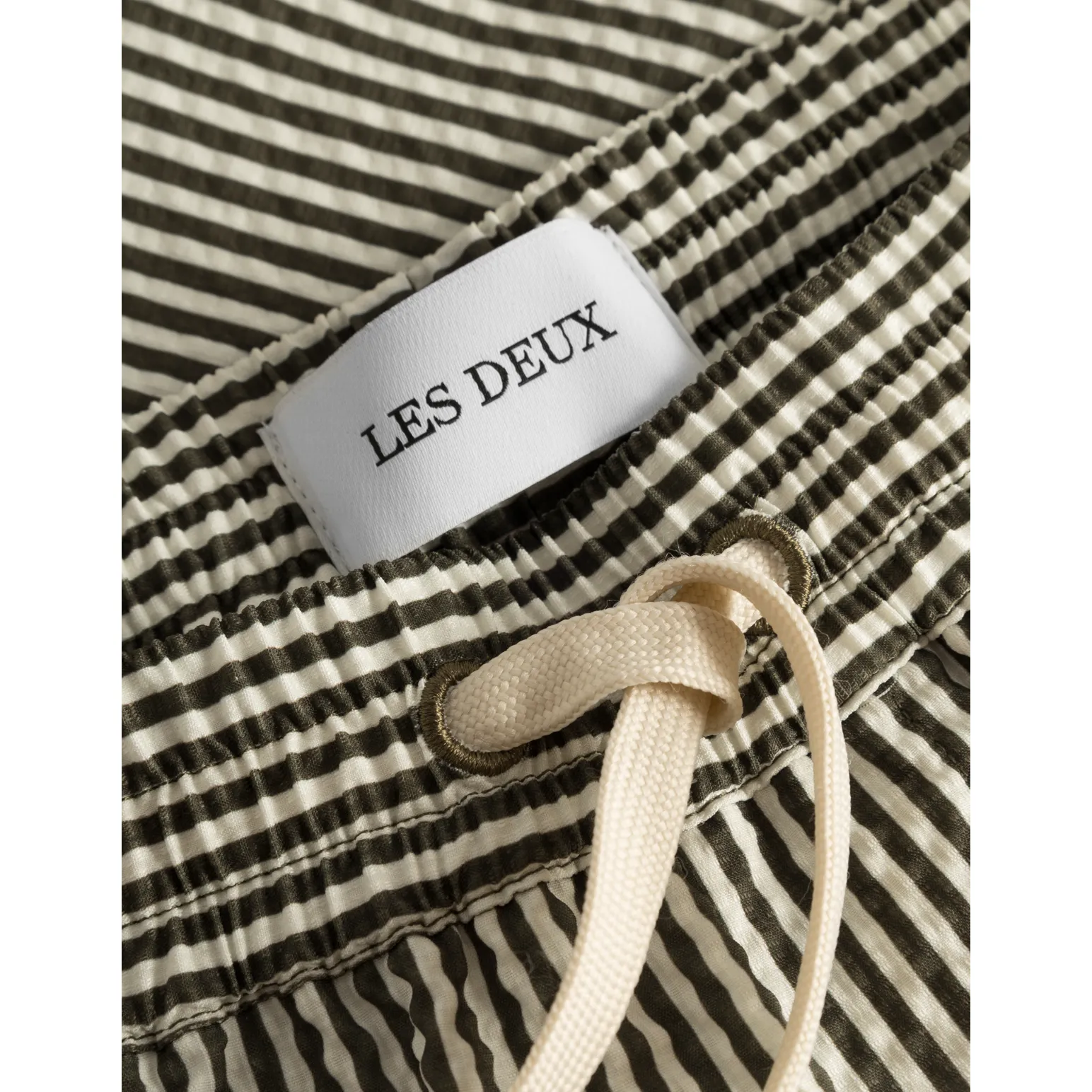 Stan Stripe Seersucker Swim Shorts, Olive Night/Light Ivory