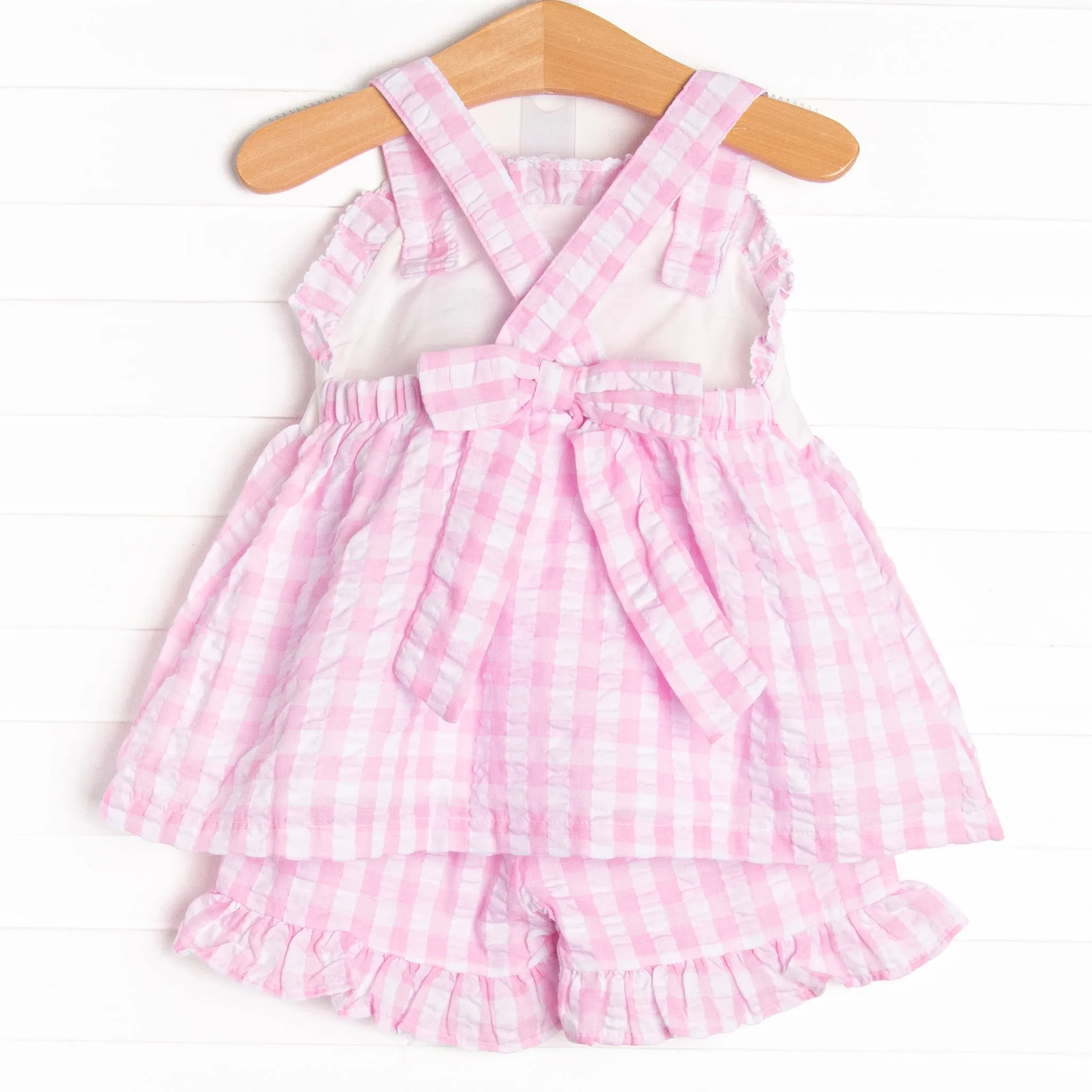 Star Student Applique Ruffle Short Set, Pink