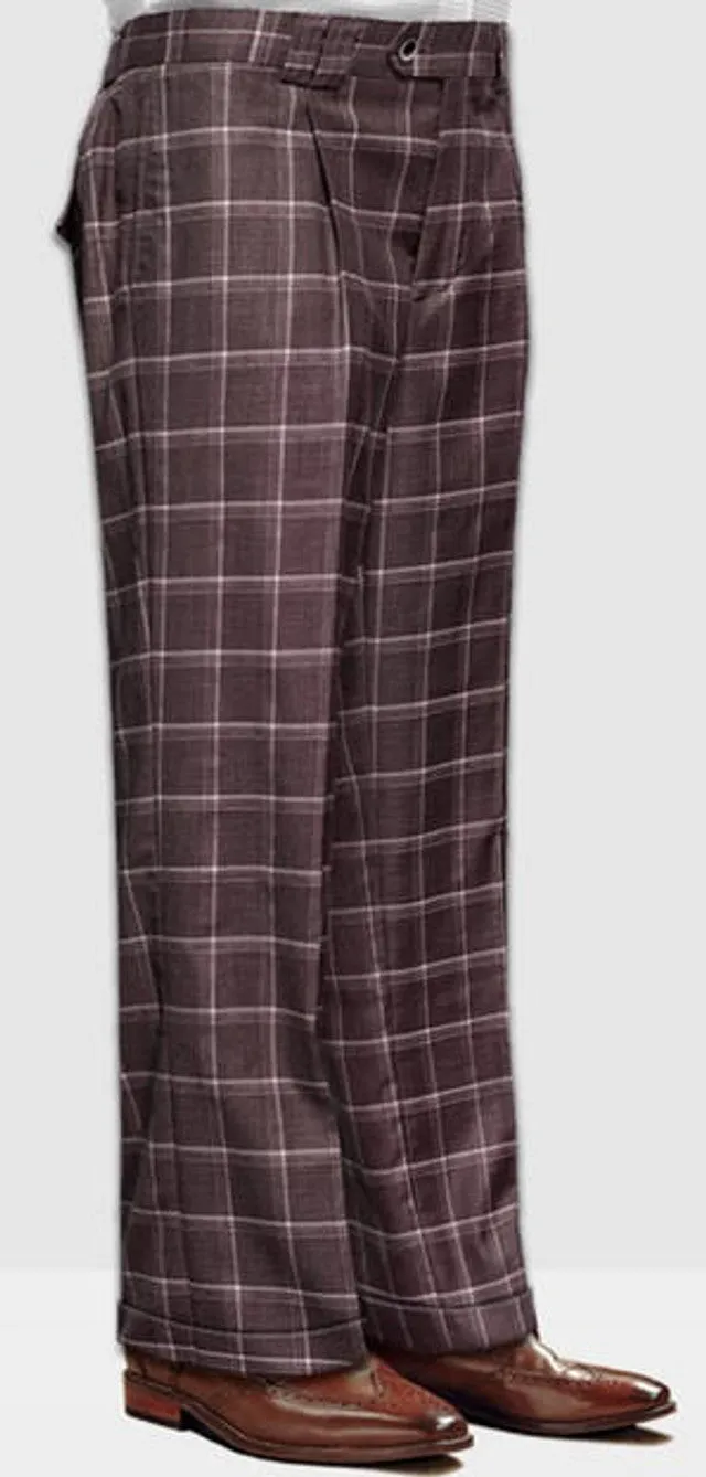 Statement Mens Brown Plaid Wool Baggy Leg Pants