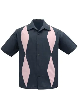 Steady Clothing Mens Diamond Duo Bowling Shirt Charcoal Pink