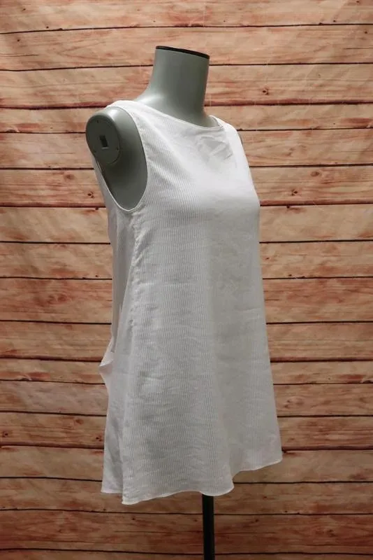 Stella McCartney Top White Sheer-Striped Cotton-Silk Size 36 Ruffled V-Back Tank