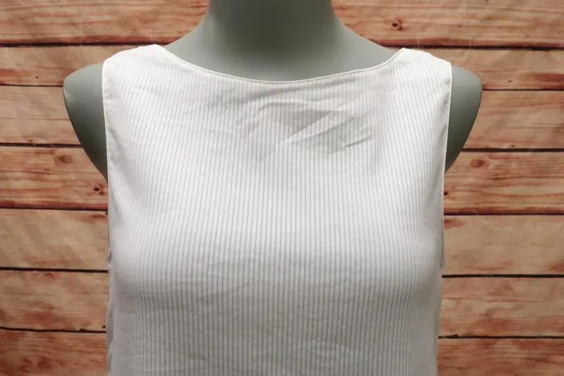 Stella McCartney Top White Sheer-Striped Cotton-Silk Size 36 Ruffled V-Back Tank