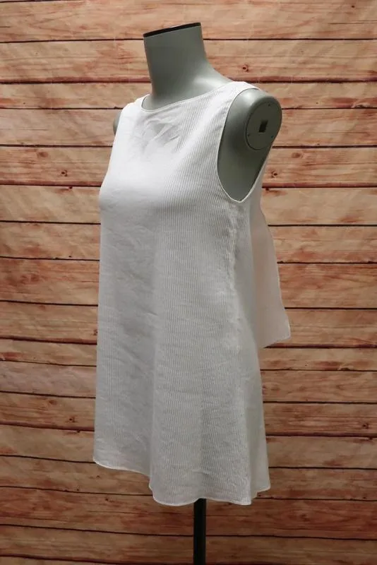 Stella McCartney Top White Sheer-Striped Cotton-Silk Size 36 Ruffled V-Back Tank
