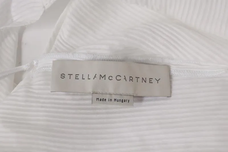Stella McCartney Top White Sheer-Striped Cotton-Silk Size 36 Ruffled V-Back Tank