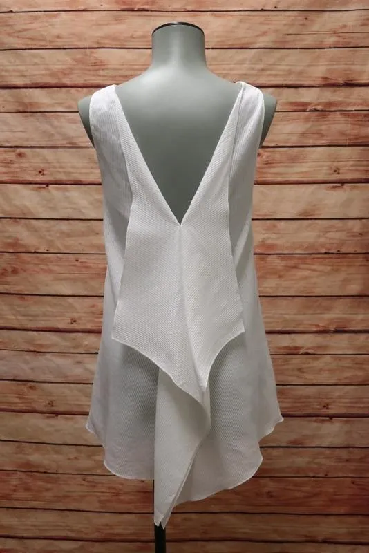 Stella McCartney Top White Sheer-Striped Cotton-Silk Size 36 Ruffled V-Back Tank