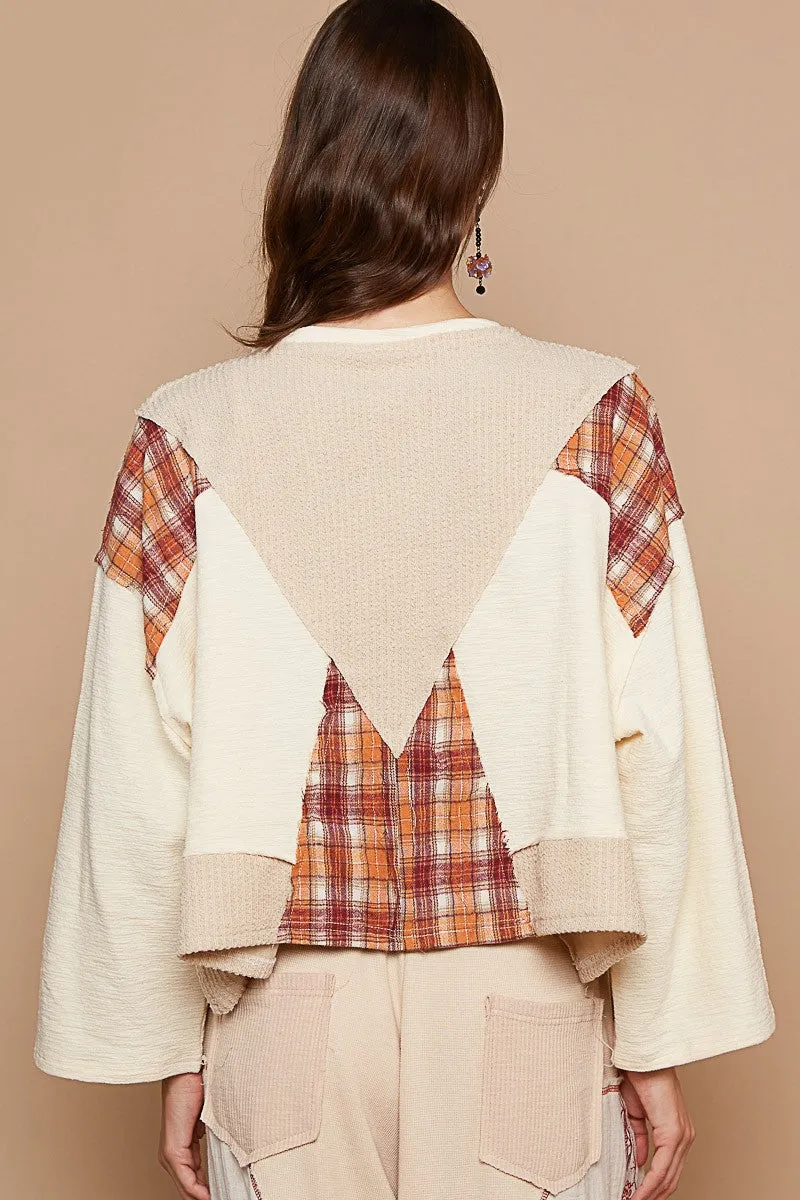 Streetwise V-Neck Long Sleeve Plaid Top | POL** - Final Sale