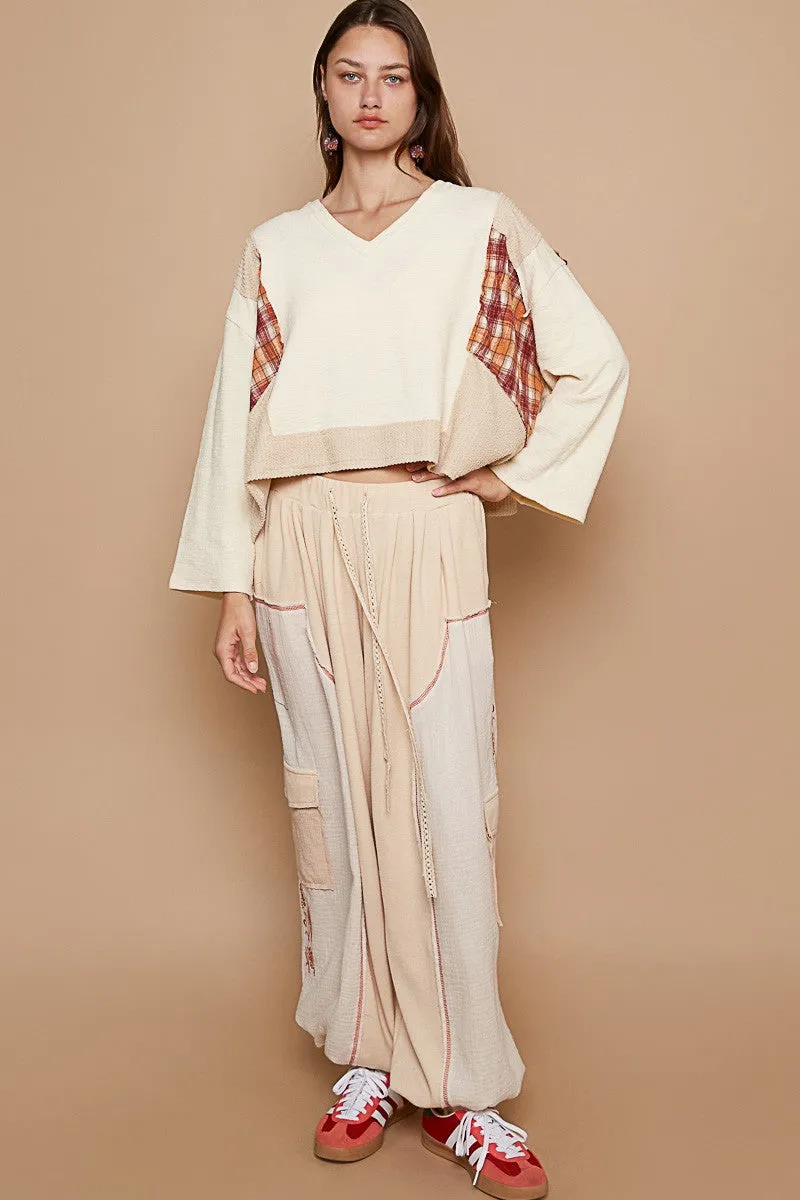 Streetwise V-Neck Long Sleeve Plaid Top | POL** - Final Sale