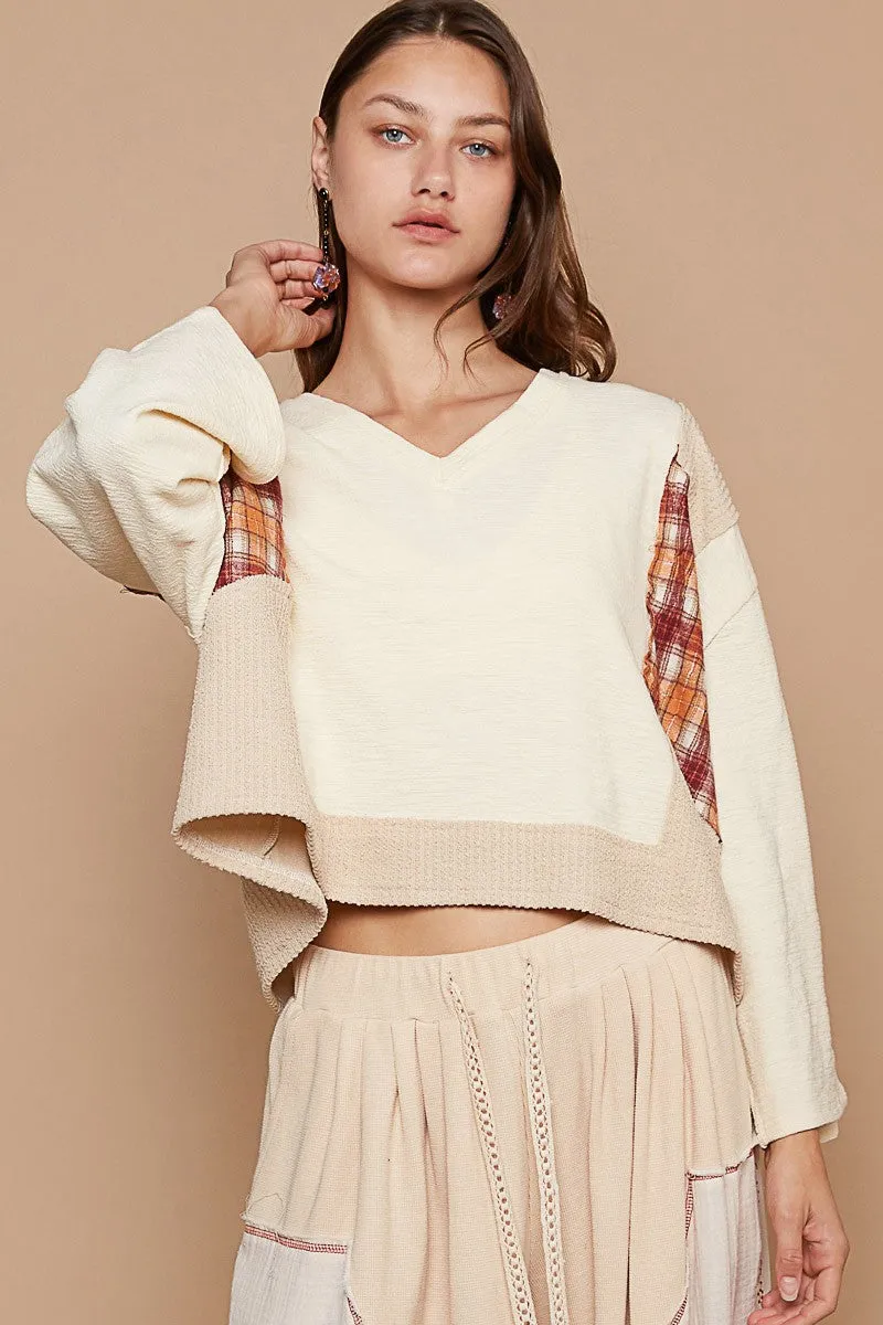 Streetwise V-Neck Long Sleeve Plaid Top | POL** - Final Sale