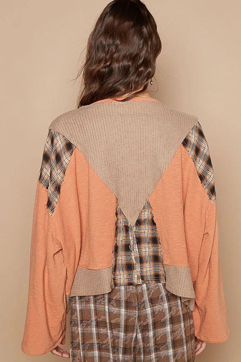 Streetwise V-Neck Long Sleeve Plaid Top | POL** - Final Sale