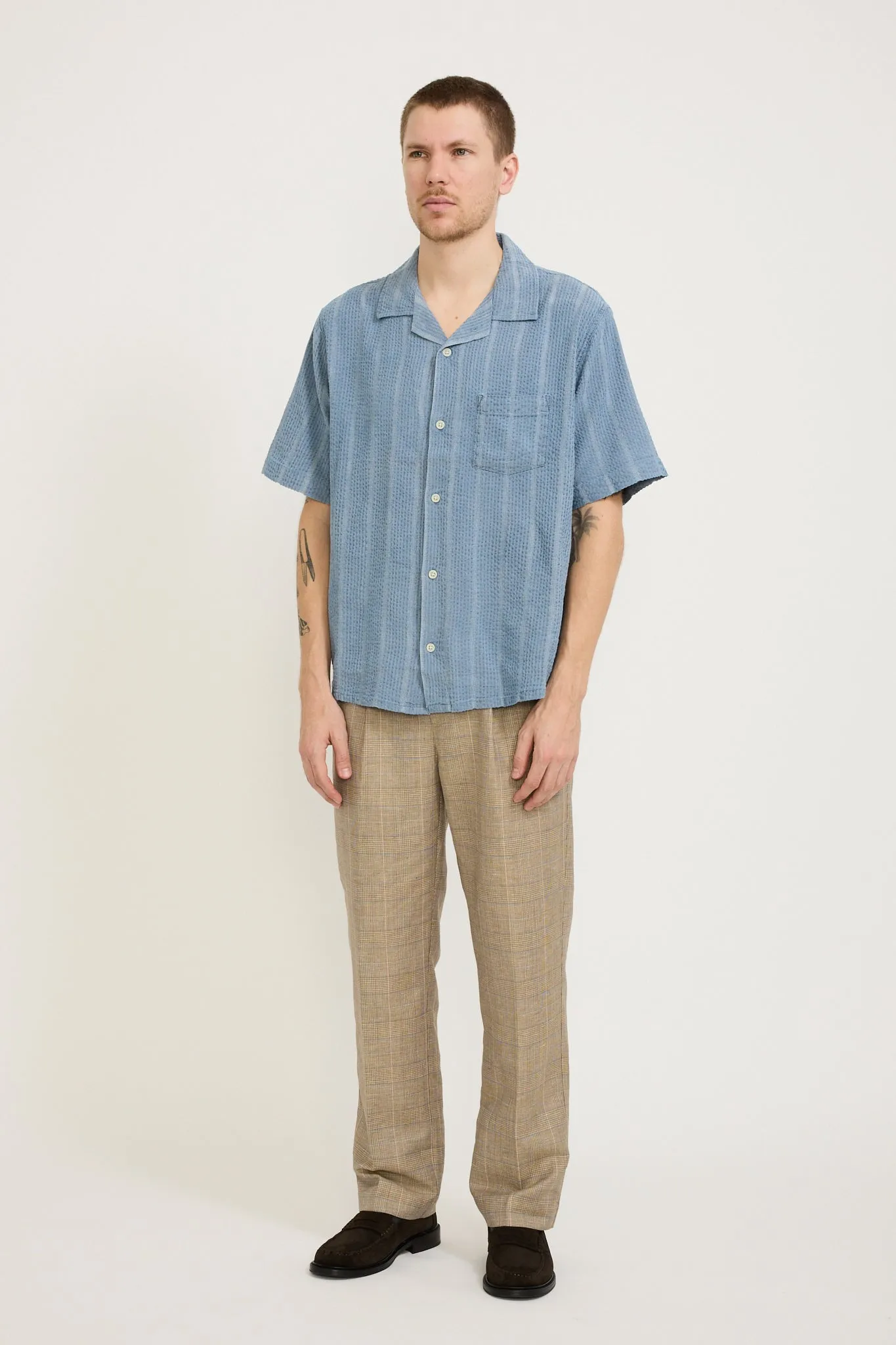 Striped Seersucker SS Shirt Indigo