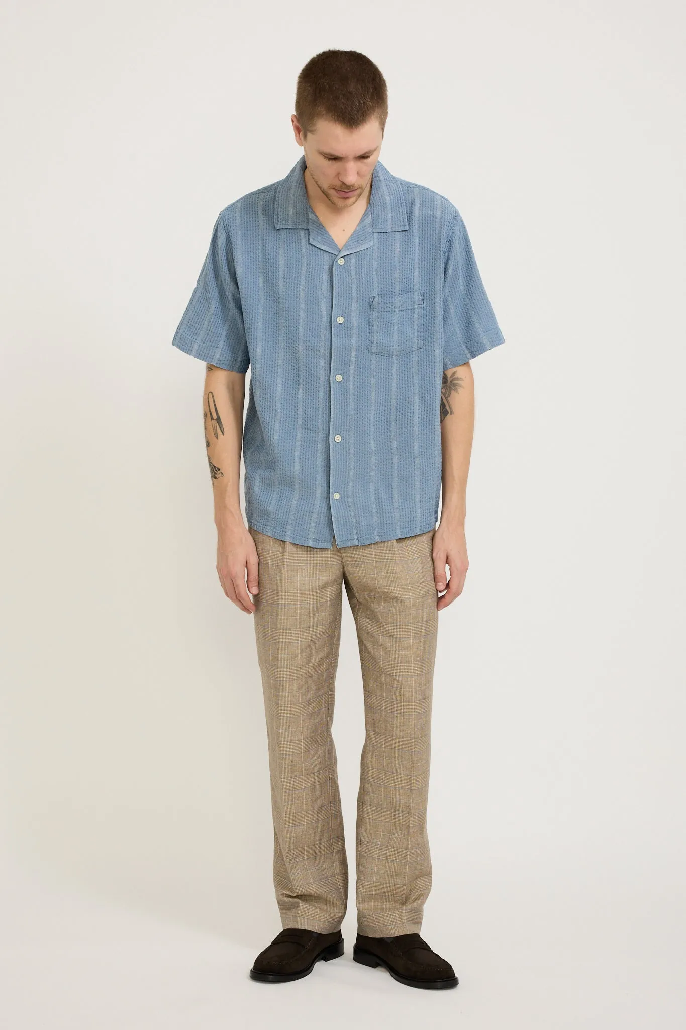 Striped Seersucker SS Shirt Indigo