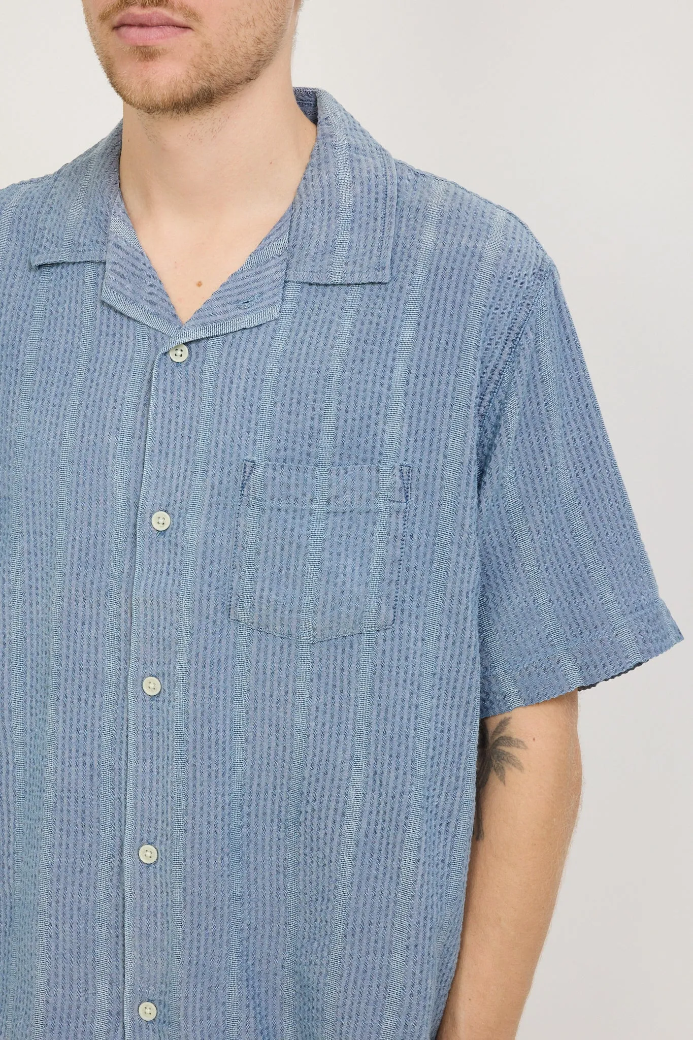 Striped Seersucker SS Shirt Indigo