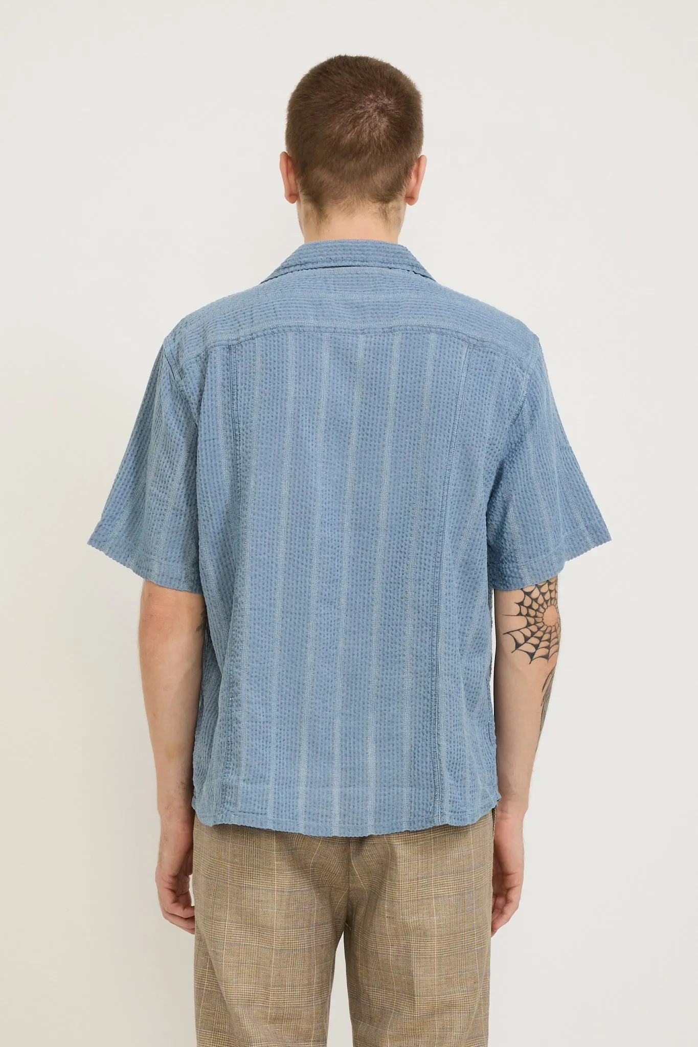 Striped Seersucker SS Shirt Indigo