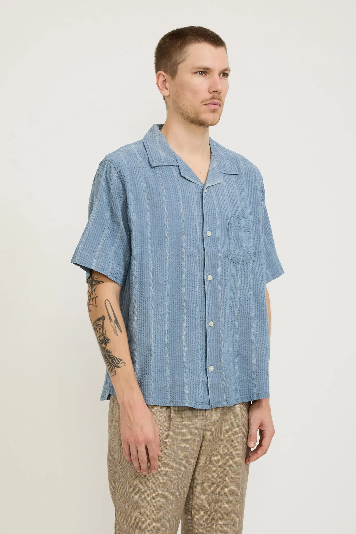 Striped Seersucker SS Shirt Indigo