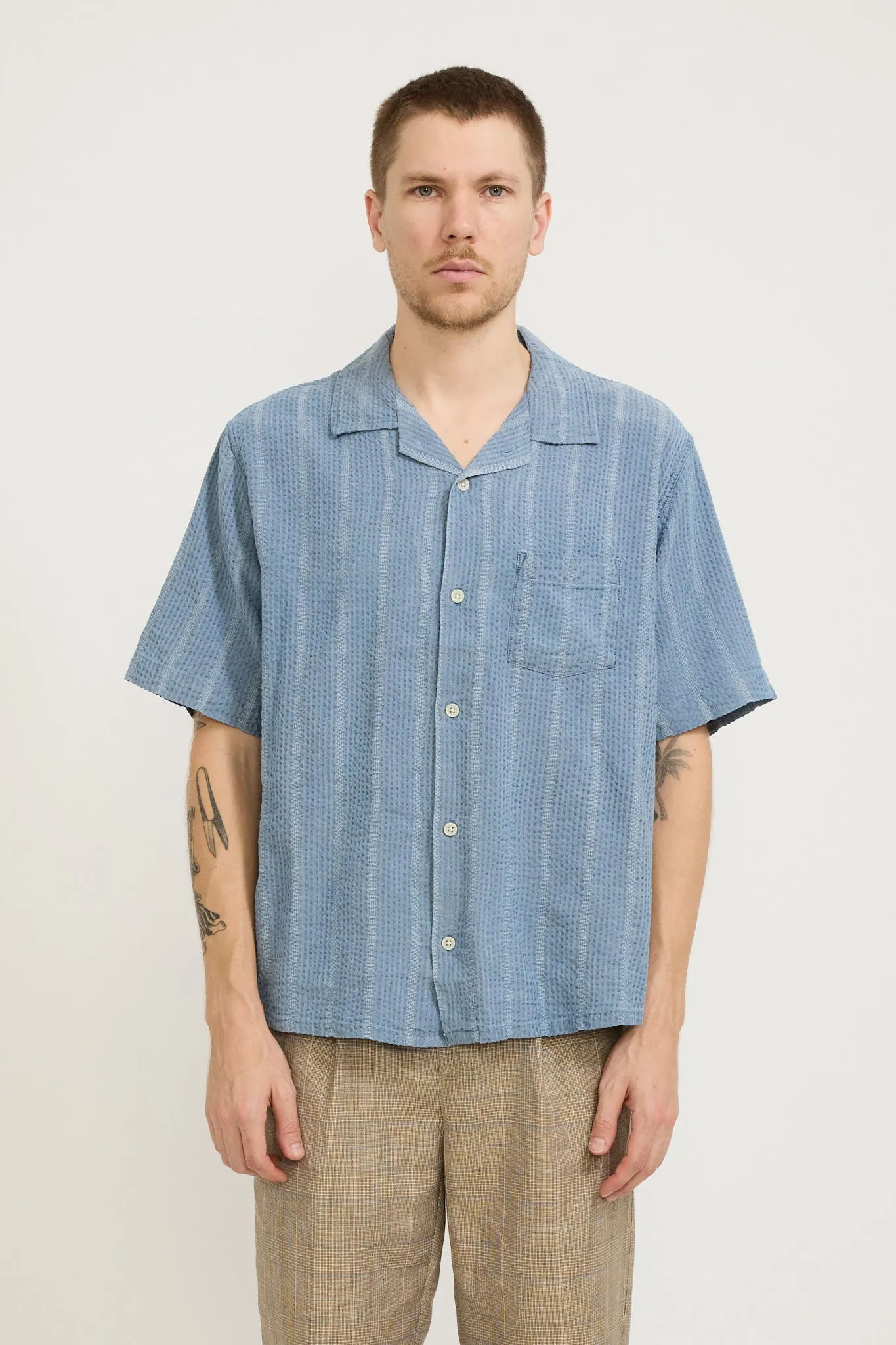Striped Seersucker SS Shirt Indigo