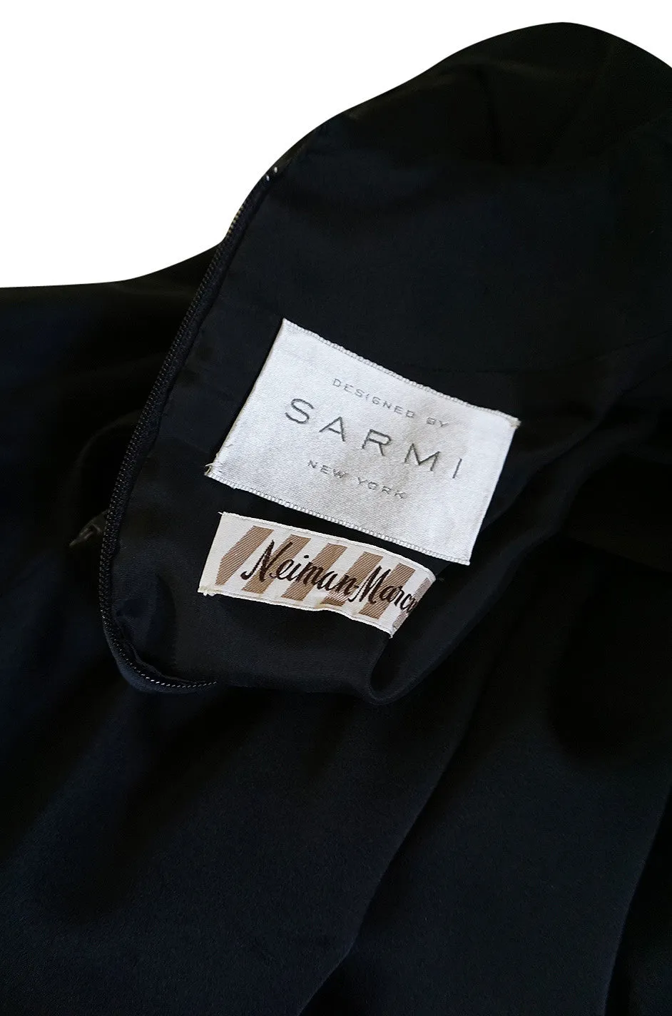 Stunning 1960s Black Silk Satin Sarmi Cocktail Dress