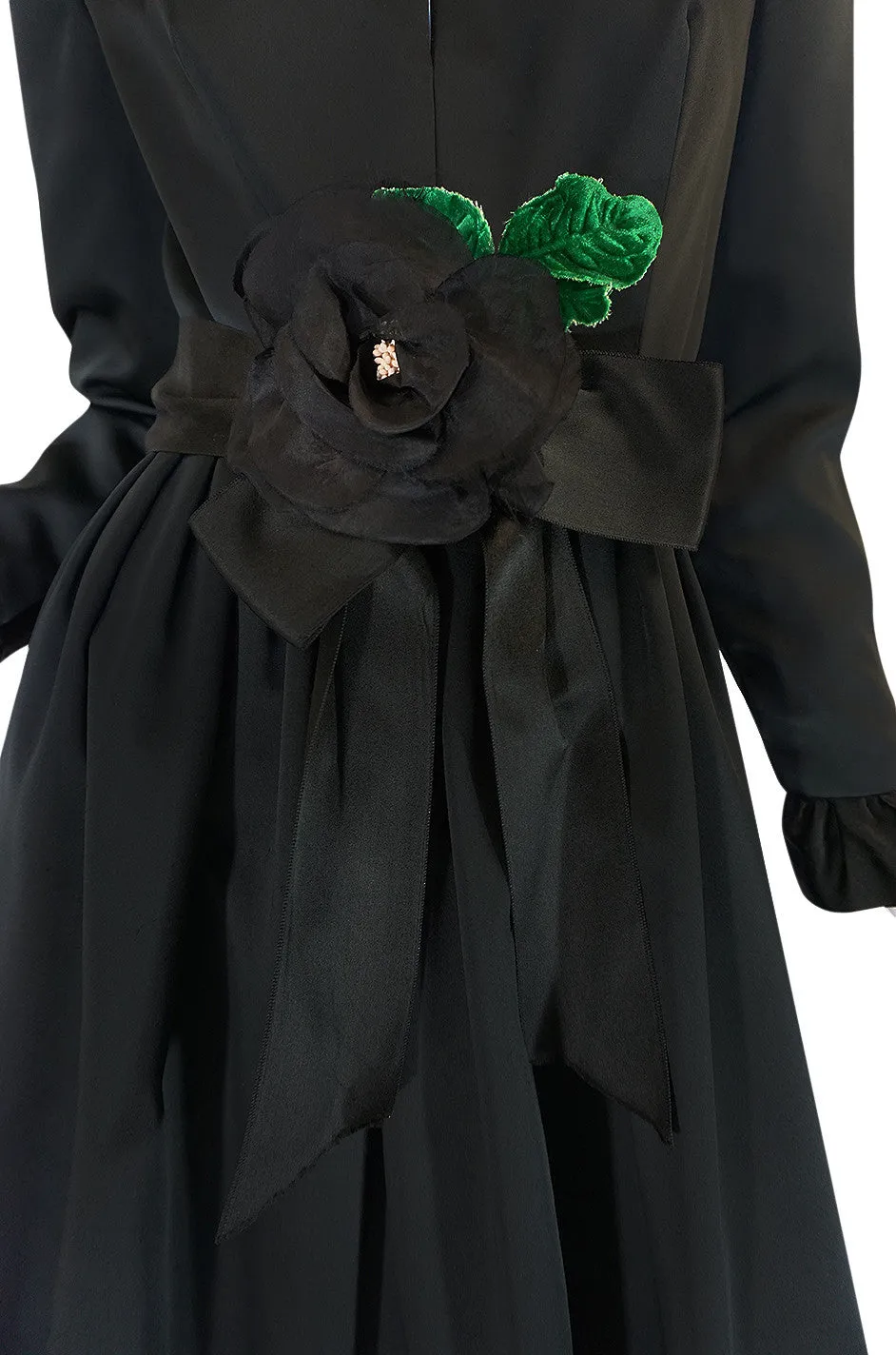 Stunning 1960s Black Silk Satin Sarmi Cocktail Dress