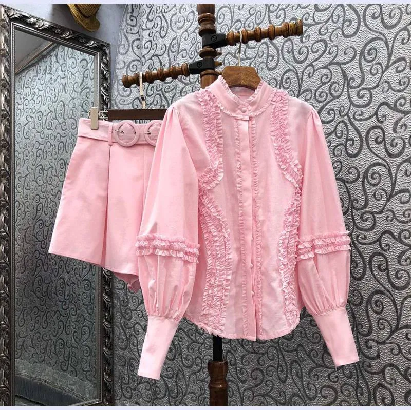 Summer 2 Piece Set Ladies Ruffle Long Sleeve Shirts